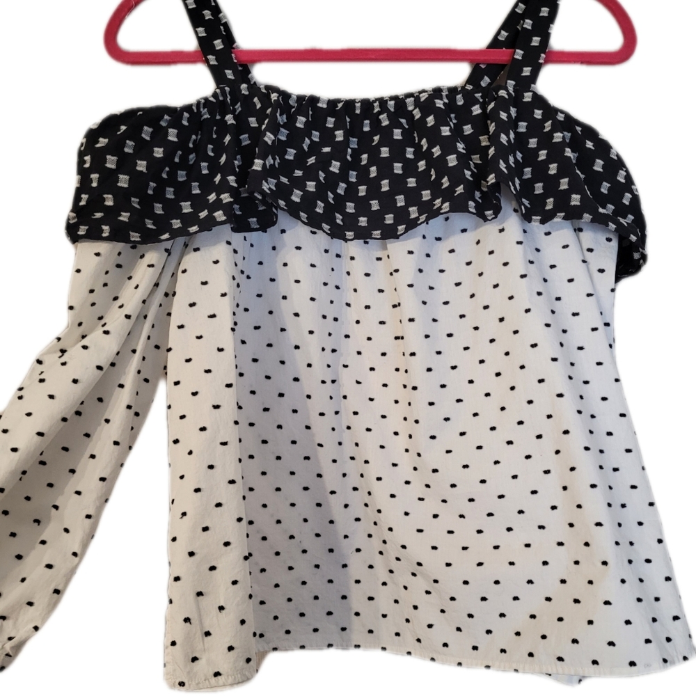 LOFT Off-the-Shoulder Top Size Small Black and White - Picture 3 of 6